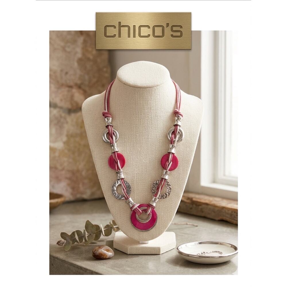 Chico's Mixed Media Cord & Link Statement Necklace